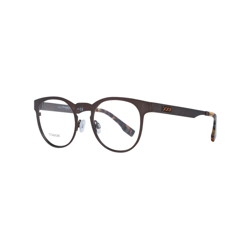 Zegna Men's Brown Glasses, One Size, Bronze Round Titanium Optical Frames