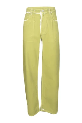 Skärmtryckta denimbyxor med vida ben