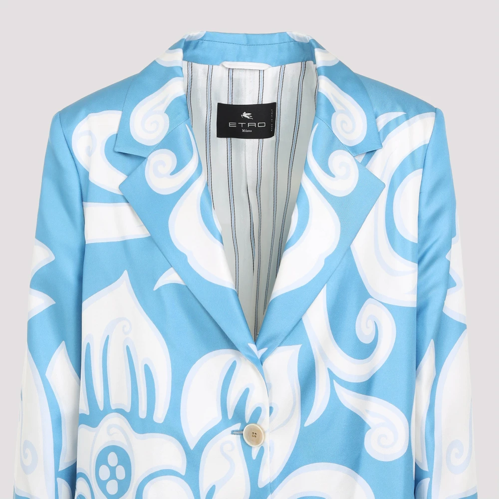 ETRO Blauwe Bedrukte Caban Jas Blue Dames