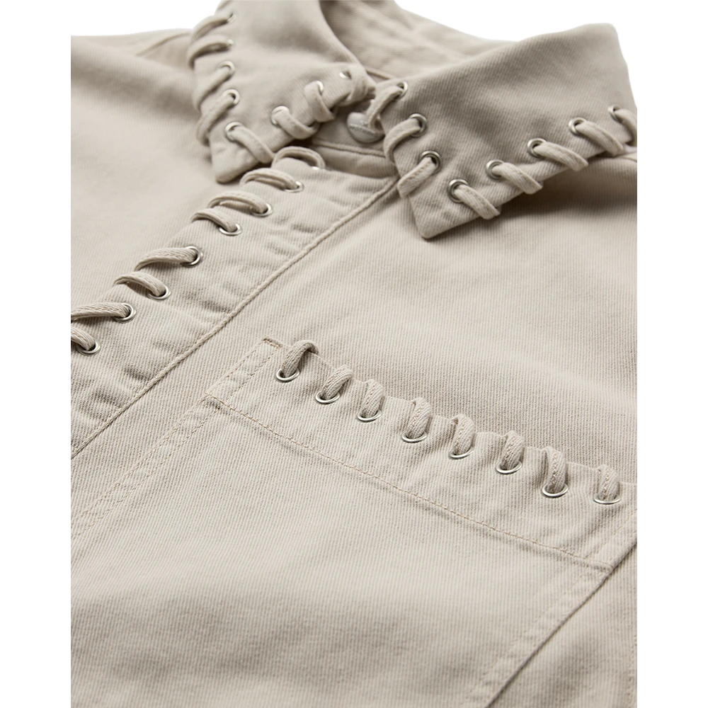 Copenhagen Muse Oversized Denimjack met Verborgen Drukkers Beige Dames
