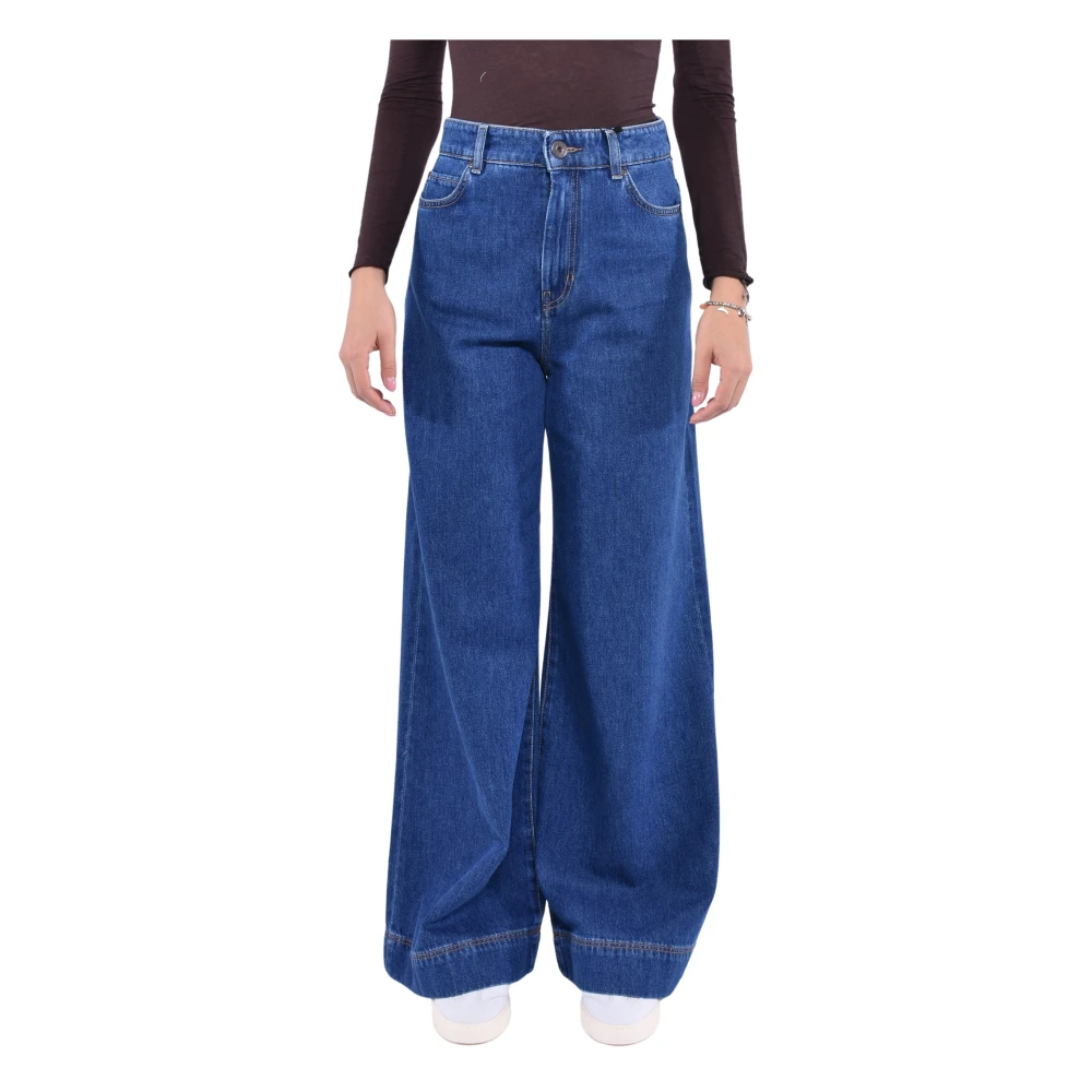 Max Mara Weekend Wijde Pijp Denim Jeans met Hoge Stiksels Blue Dames