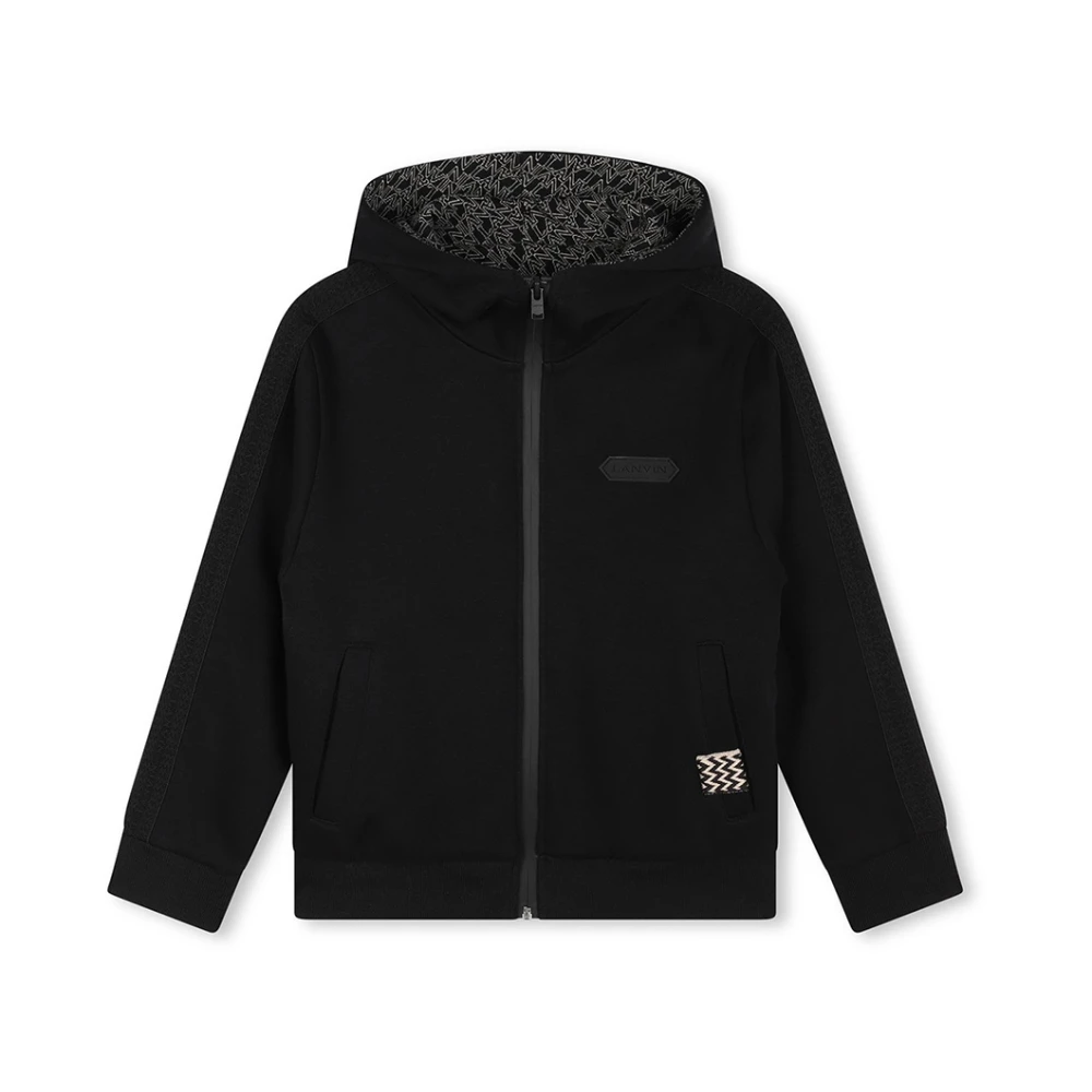 Lanvin Svart Zip-Up Hoodie med Chevron Mönster Black, Pojke