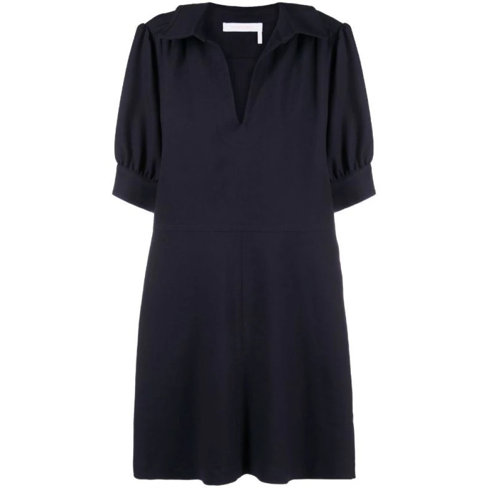 See by Chloé Blauwe Casual Midi Jurk met Polo Blue Dames