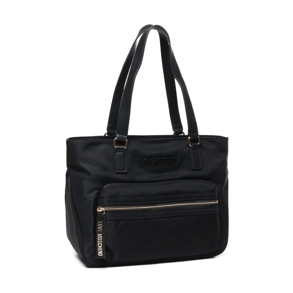 Love Moschino Zwarte Nylon Tote Tas met Rits Black Dames