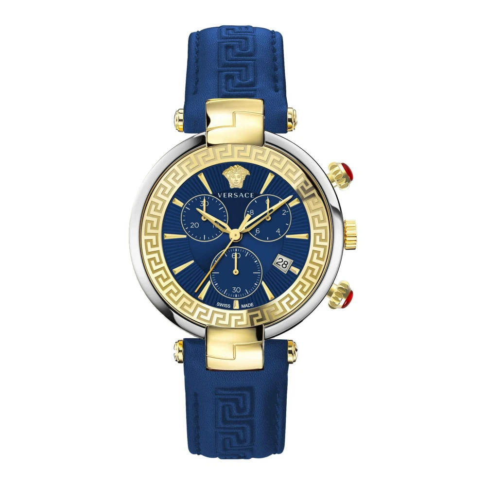 Versace VE2M00221 Revive Chrono gold silver blue Leather Women's Watch NEW - Image 2