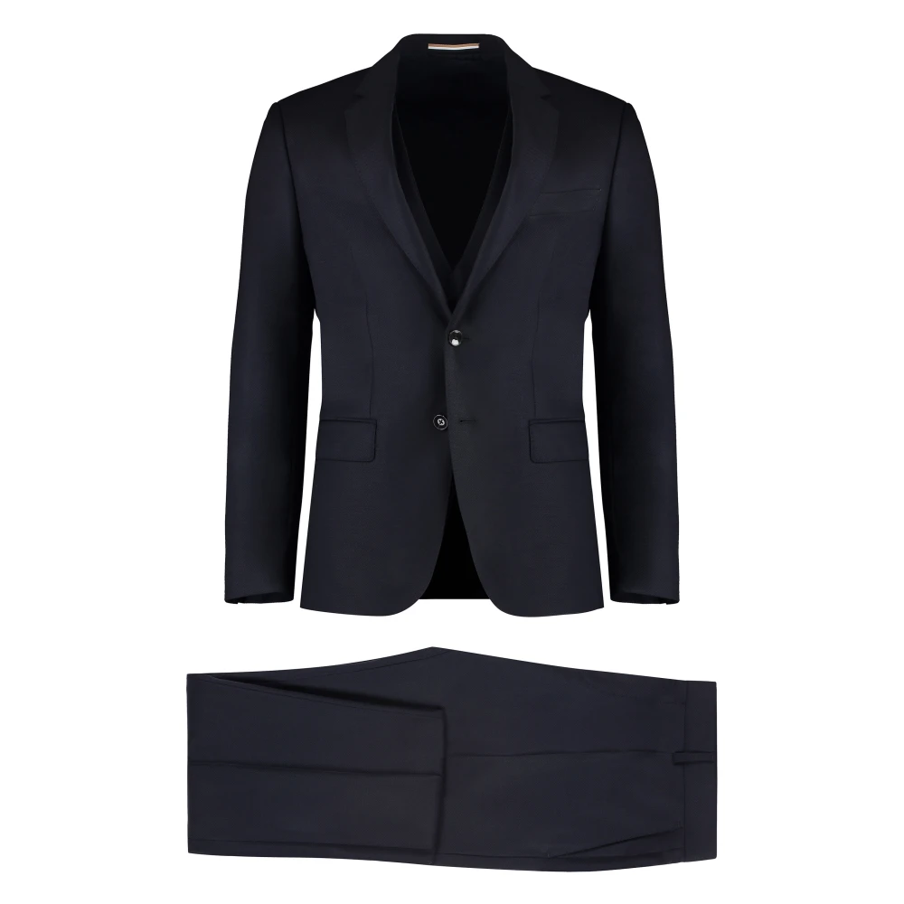 Hugo Boss Slim Fit Wol Driedelig Pak Blue Heren