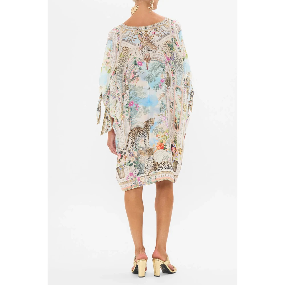 Camilla Luipaardprint Zijden Kaftan met Strikmouwen Beige Dames