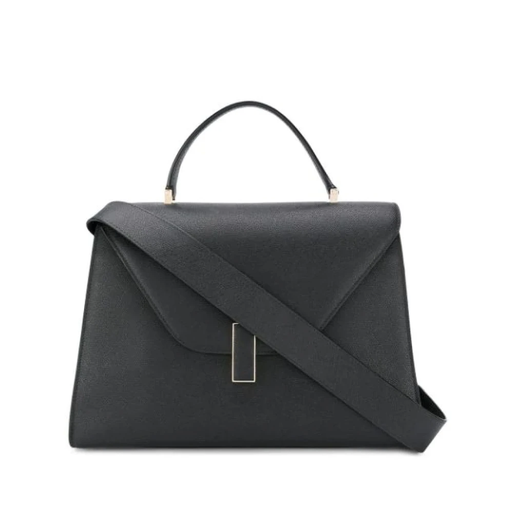 Valextra Maxi Iside Leren Tas met Retro Zak en Max Sluiting Black Dames