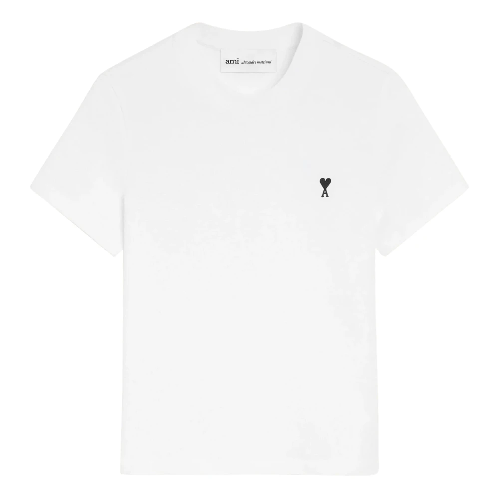 Ami Paris Women's White Cropped Contrasted Adc T Shirt
