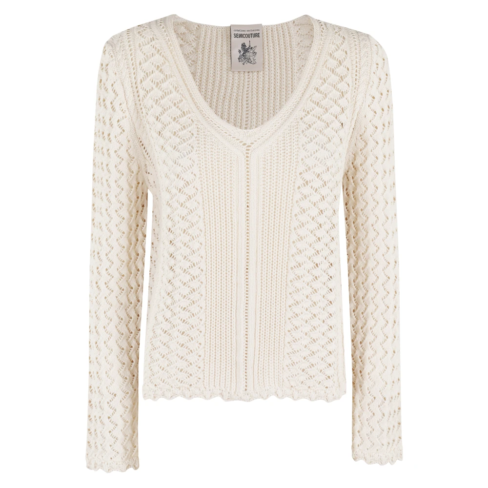 Semicouture Elegante Blauwe Jurk met Ruches Beige Dames