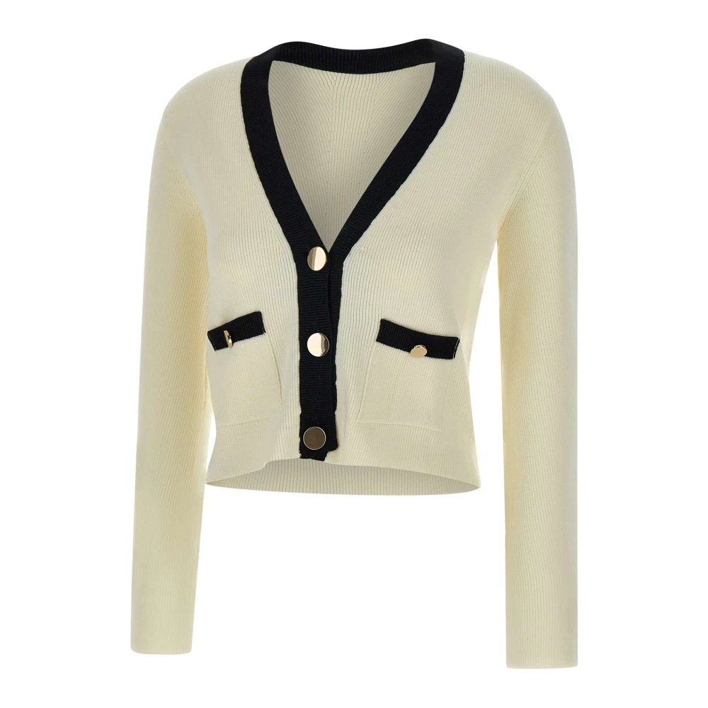 Kaos Witte Vest met Zwarte Piping Beige Dames