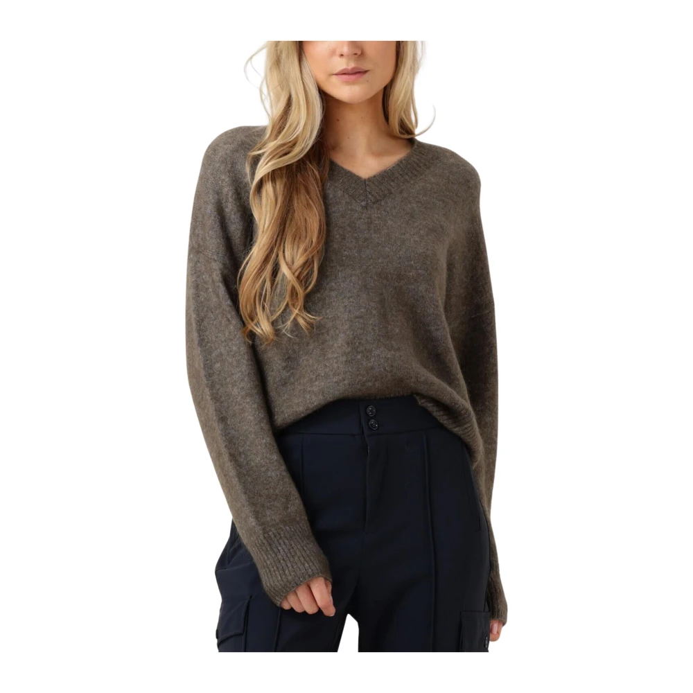 Second Female Brook Knit Loose V-neck Trui Second Dames Brown Dames