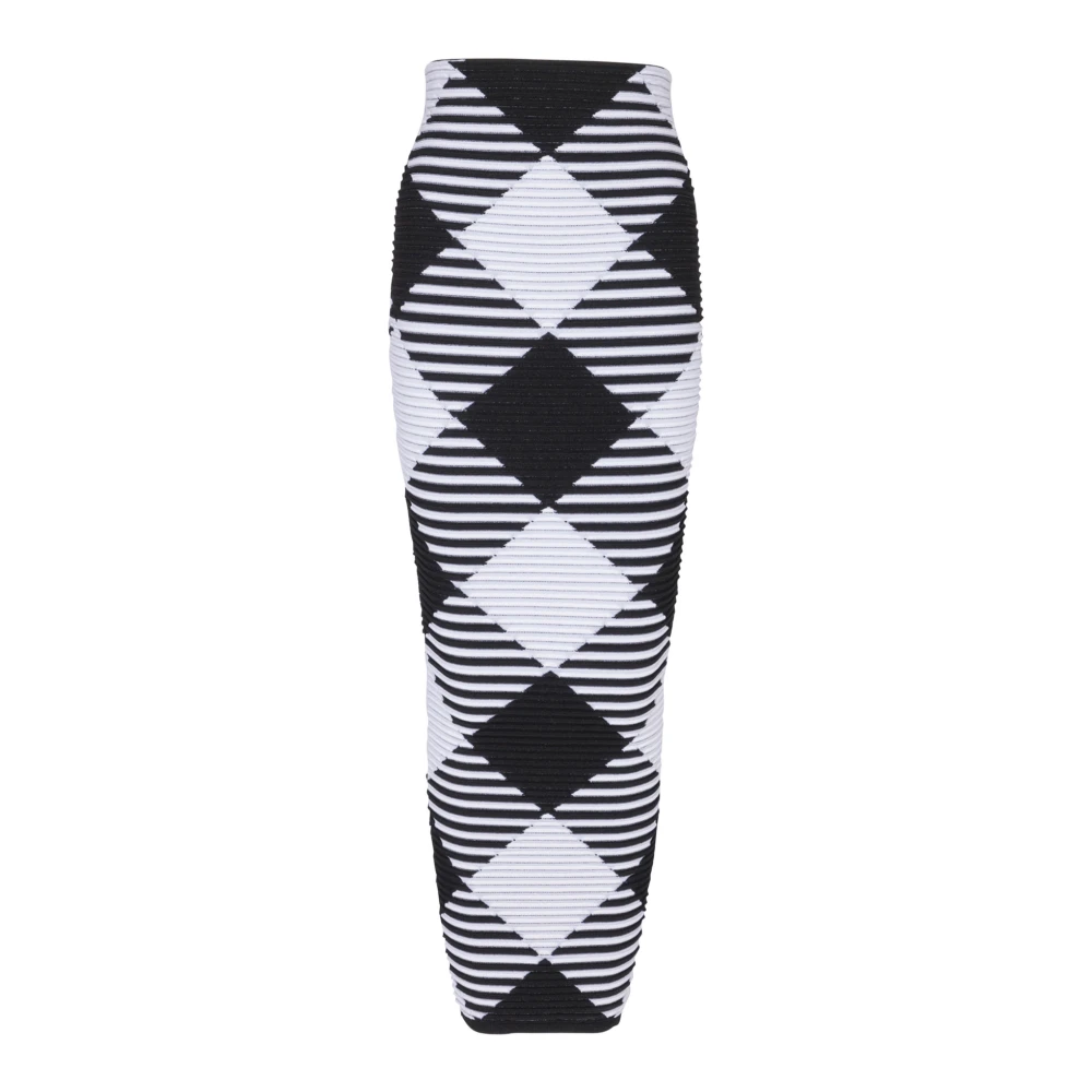 Balmain Halflange rok in geruite gebreide stof Black Dames