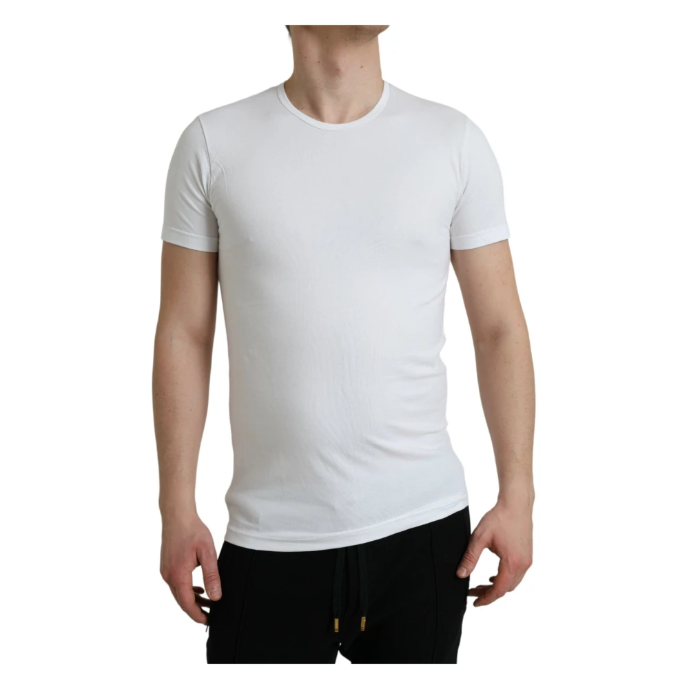 Dolce & Gabbana Wit katoenen T-shirt met ronde hals en ondergoed White Heren