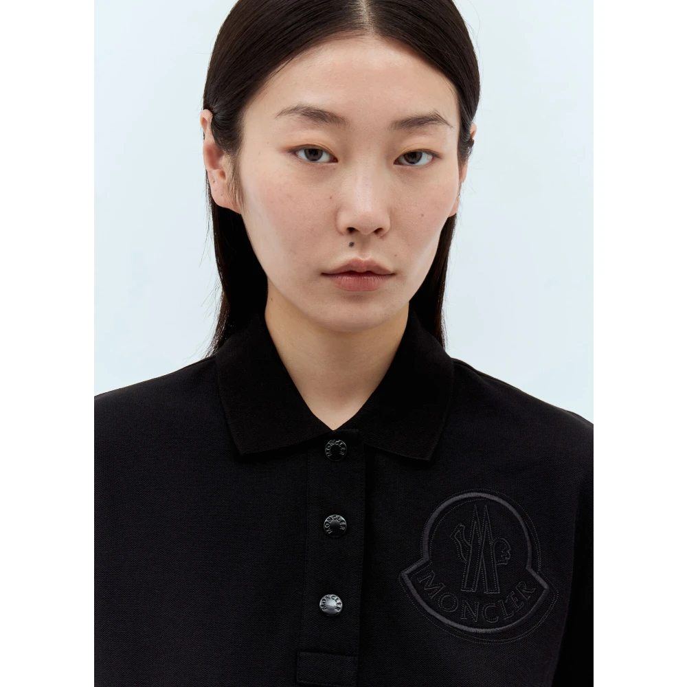 Moncler Logo Patch Polo Shirt Black Dames
