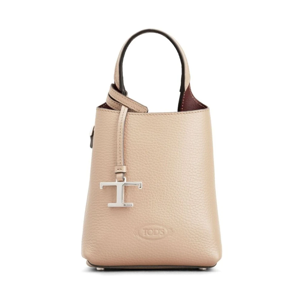 TOD'S Beige Leren Handtas met Logo Hanger Beige Dames