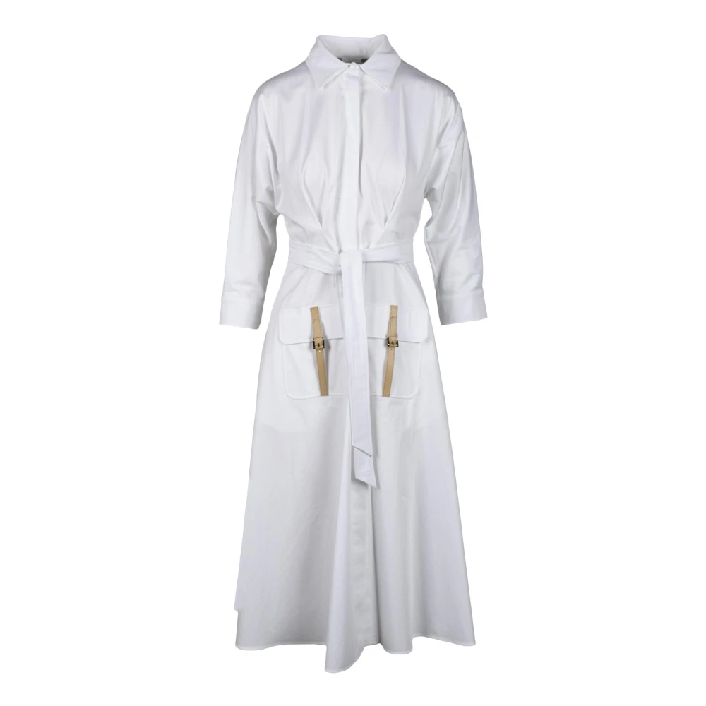 Max Mara Katoen Zijde Mix Jurk White Dames