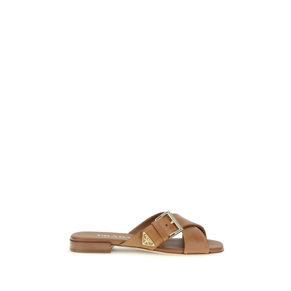 Prada Women's Brown Bos Taurus Flat Sandals - Sliders - 5 Uk - Shoes