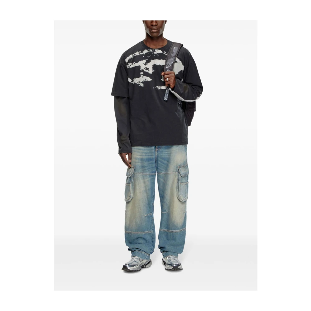 Diesel T-shirt met versleten flock-logo Black Heren