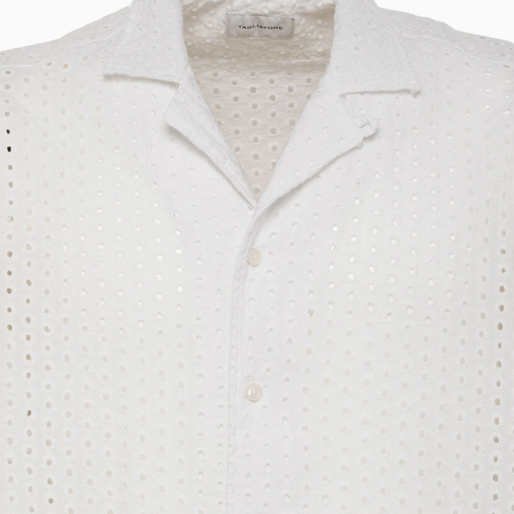 Tagliatore Italiaanse effen kleur kanten overhemd White Heren