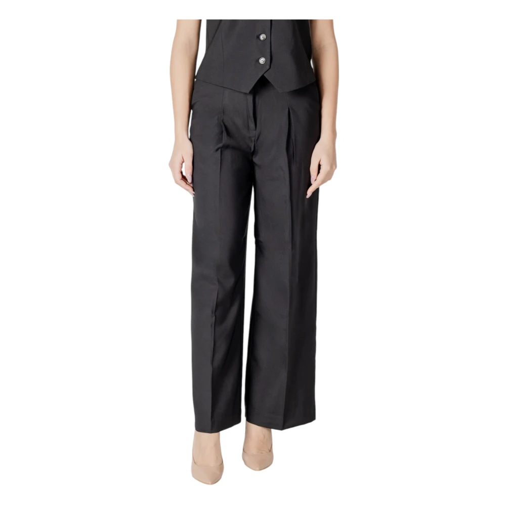 Ichi Women's Black Wide Trousers,, Cotton Trousers With Pockets Extra Large