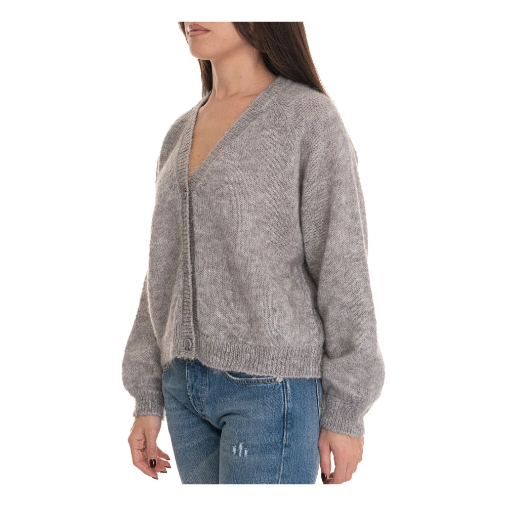 Roy Roger's Gebreide vest met knopen Mohairmix Boxmodel Beige Dames