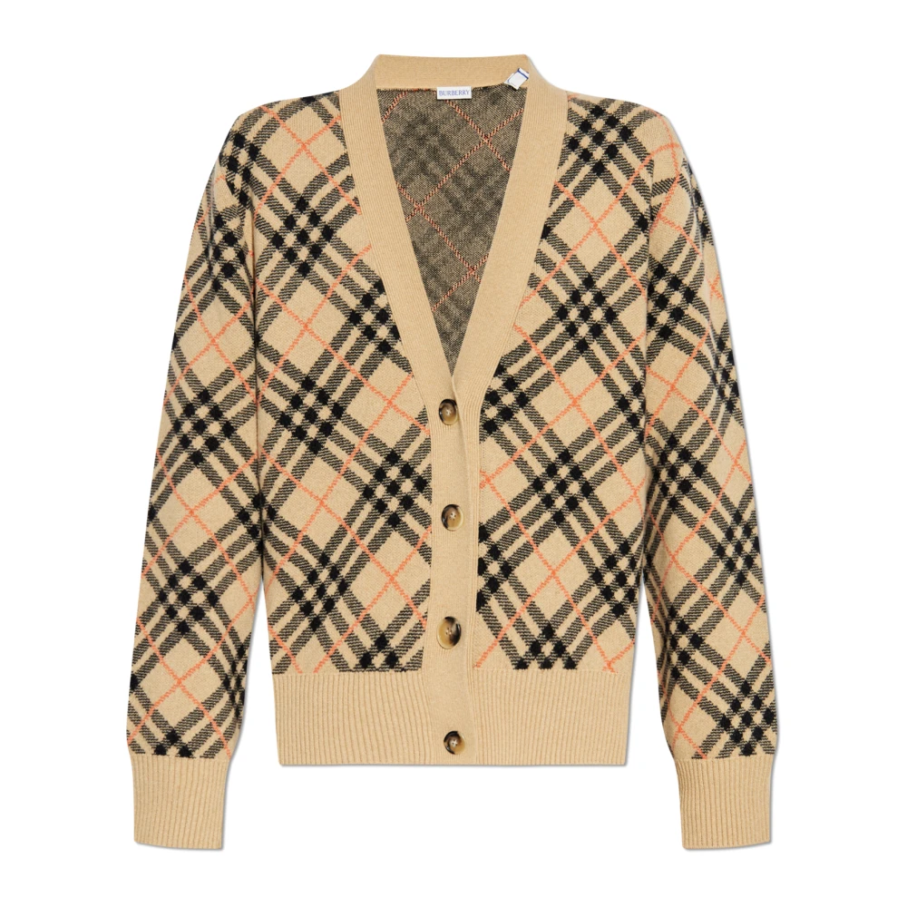 Burberry Beige Check V-Neck Sweater Aw24 Beige Dames