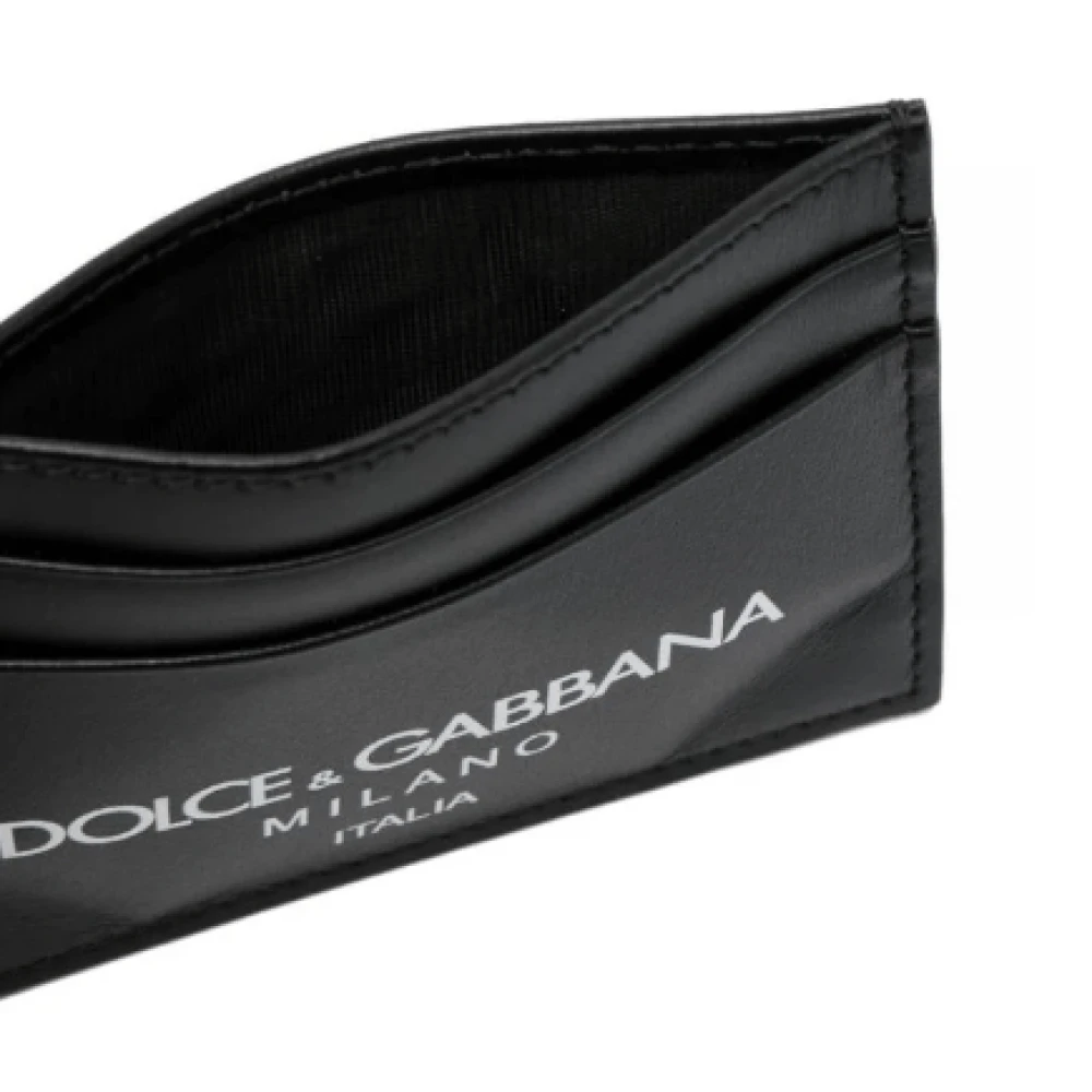 Dolce & Gabbana Zwarte Leren Kaarthouder met Logo Print Black Heren