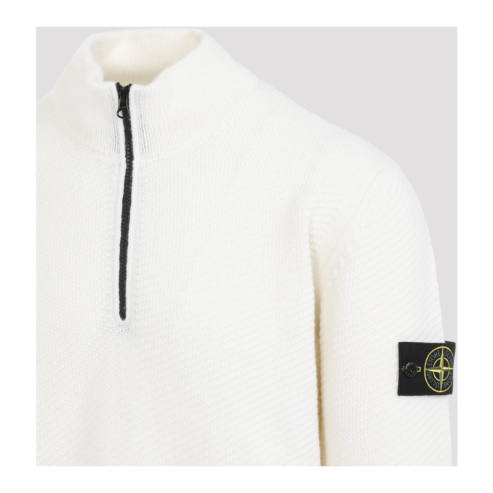 Stone Island Witte Wol Pullover Sweater Aw24 White Heren