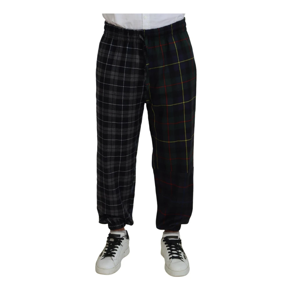 Dolce & Gabbana Men's Multicolor Sweatpants, M, Checkered Wool Jogger Trousers
