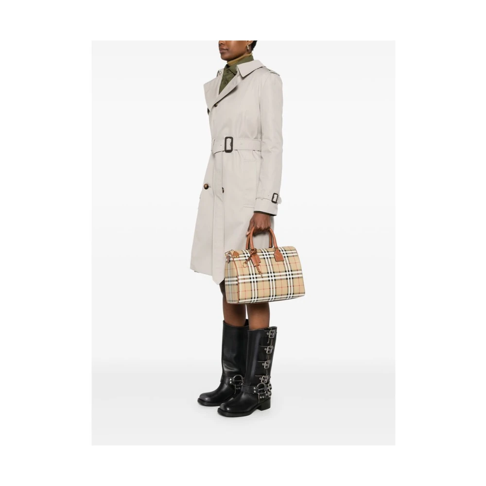 Burberry Multicolor Korrelig Leren Handtas met Ruitpatroon Beige Dames