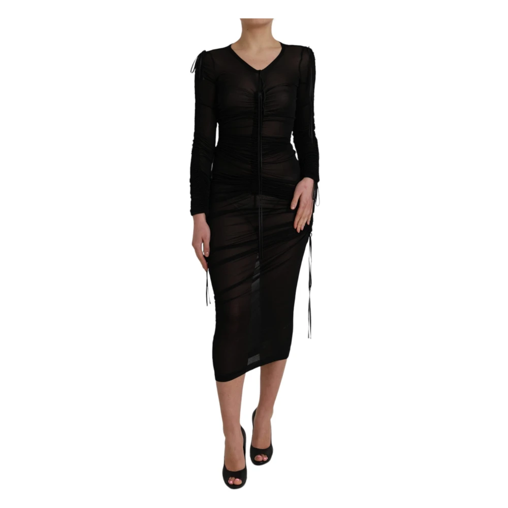 Dolce & Gabbana Women's Black Sheer Bodycon Midi Dress