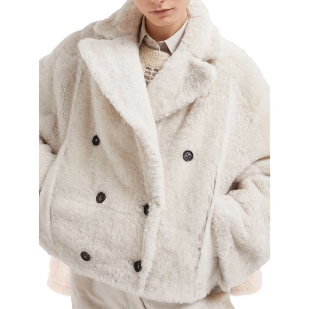 BRUNELLO CUCINELLI Omkeerbare Beige Jas met Hoornknopen Beige Dames