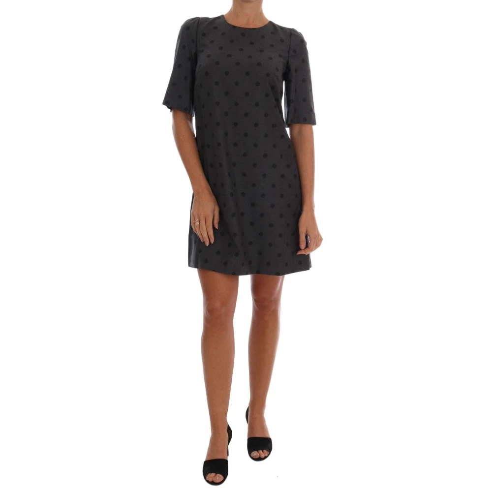 Dolce & Gabbana Women's Gray Polka Dotted Sheath Wool Dress