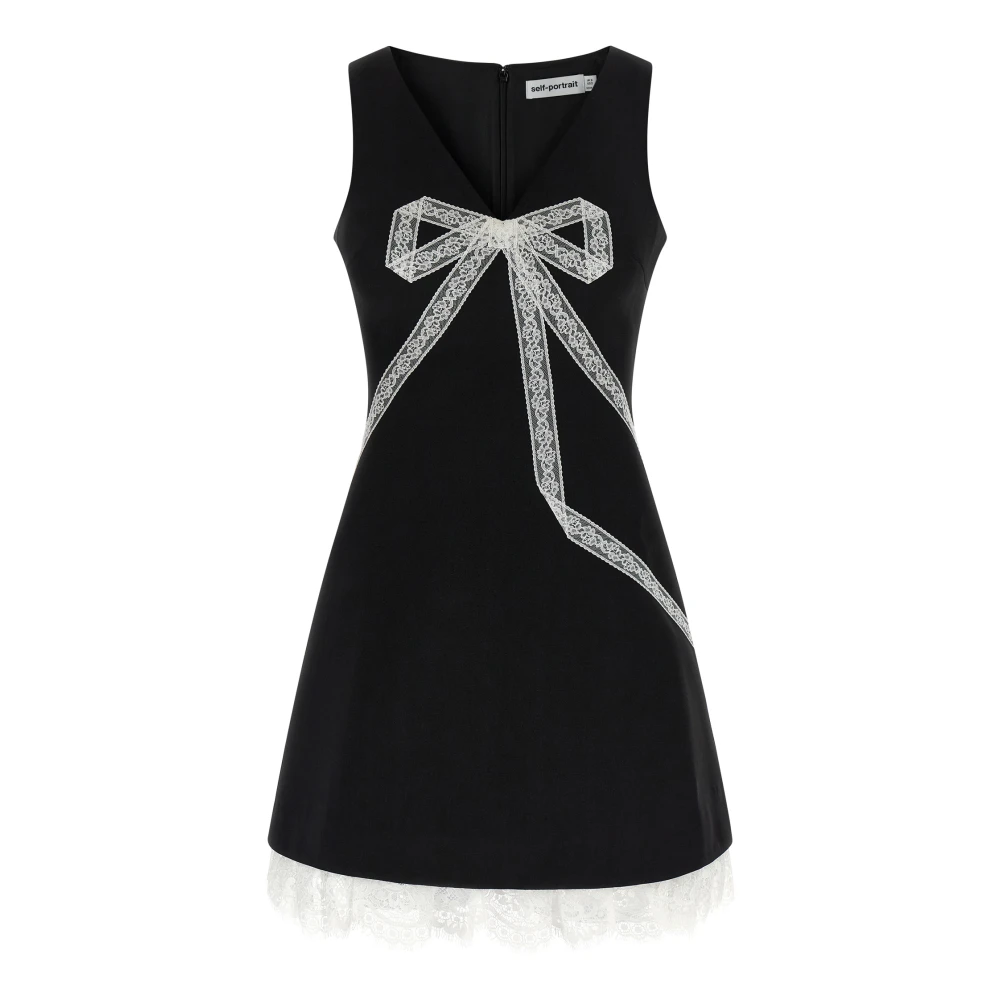 Self Portrait Women's Black Crepe Bow Lace Mini Dress - Party Dresses - Xs - Dresses