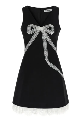 Crepe Bow Lace Mini Dress