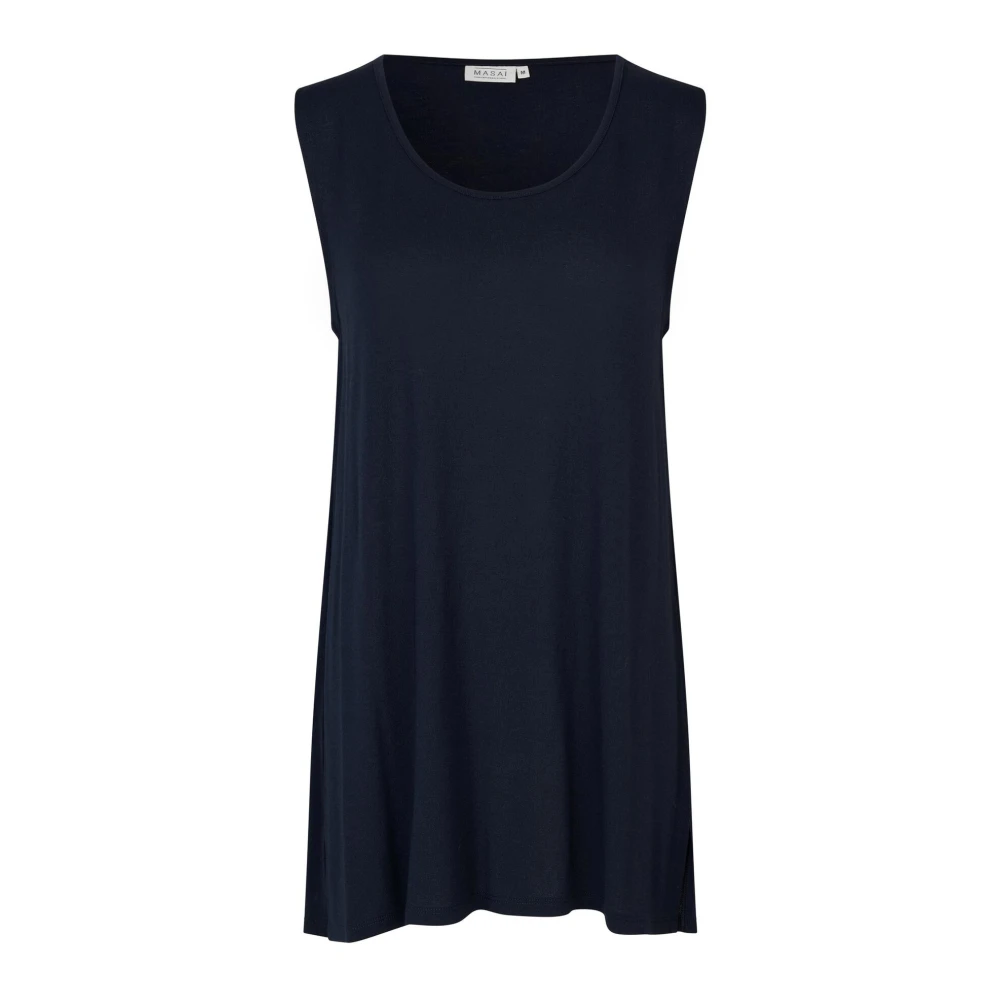 Masai Feminine Navy Top met Brede Bandjes Blue Dames