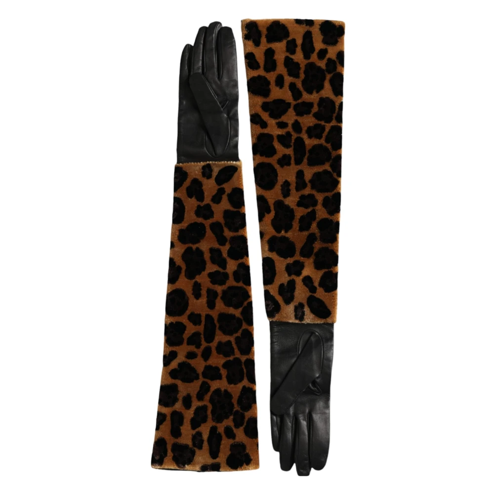 Dolce & Gabbana Luipaard Leren Ellebooglange Handschoenen Multicolor Dames