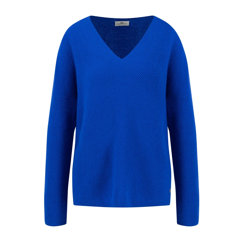 FYNCH-HATTON Kasjmier V-hals Ribtrui Blue Dames