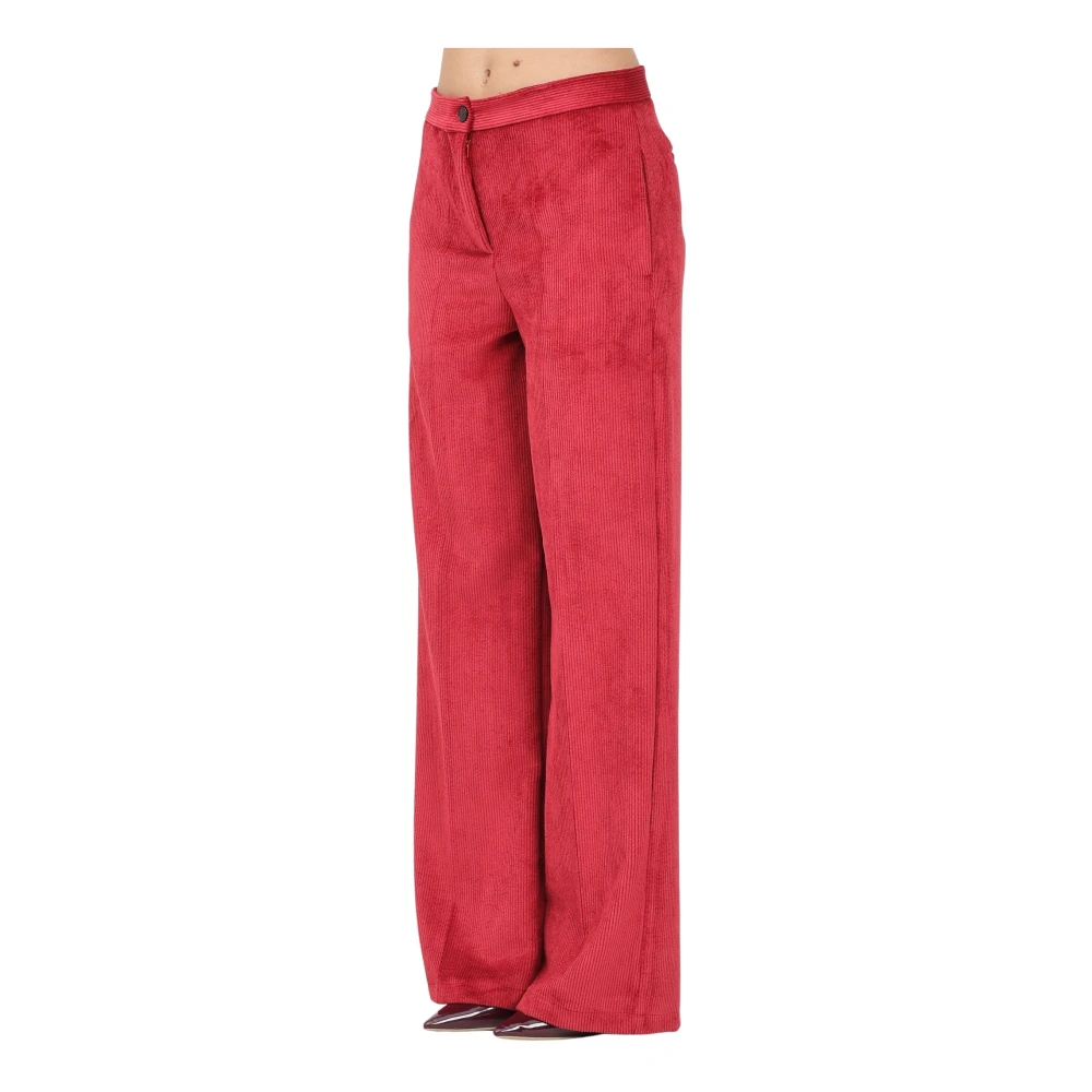 ViCOLO Bordeaux Fluweel Wijde Pijp Broek Red Dames