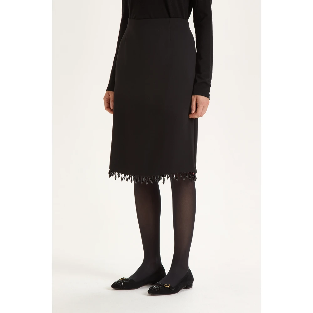 Maliparmi Geborduurde Franjes Midi Rok Black Dames