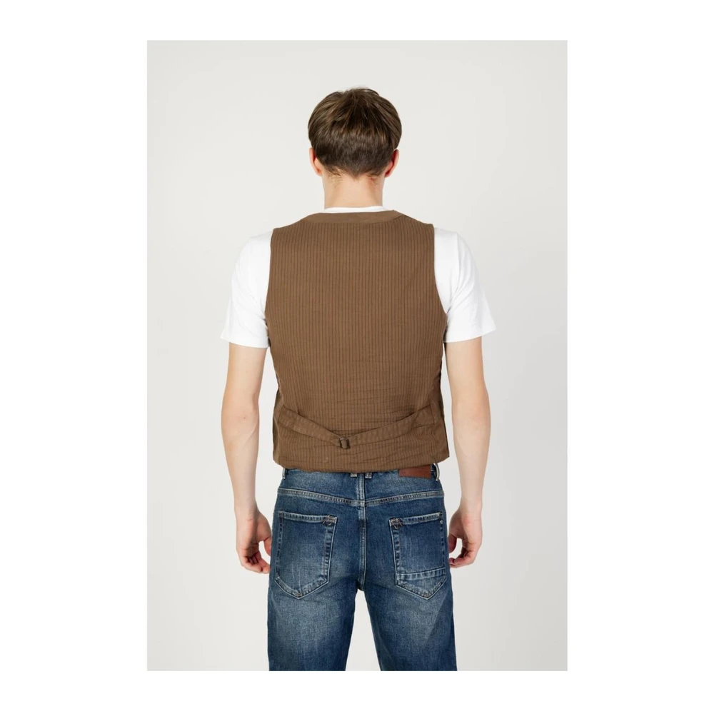 Gianni Lupo Katoenmix Suit Vest Herfst Winter Collectie Brown Heren