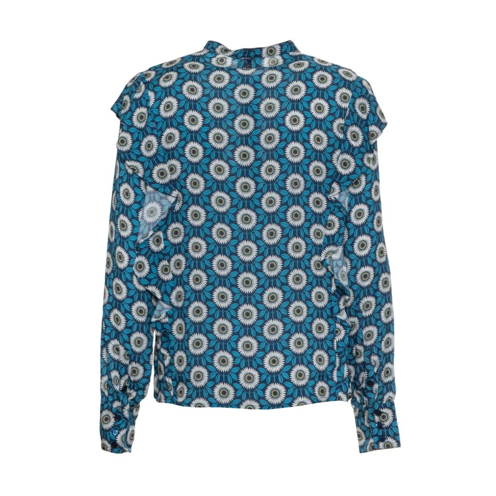 Harmont & Blaine Bloemenprint Zijden Blouse Lange Mouw Blue Dames