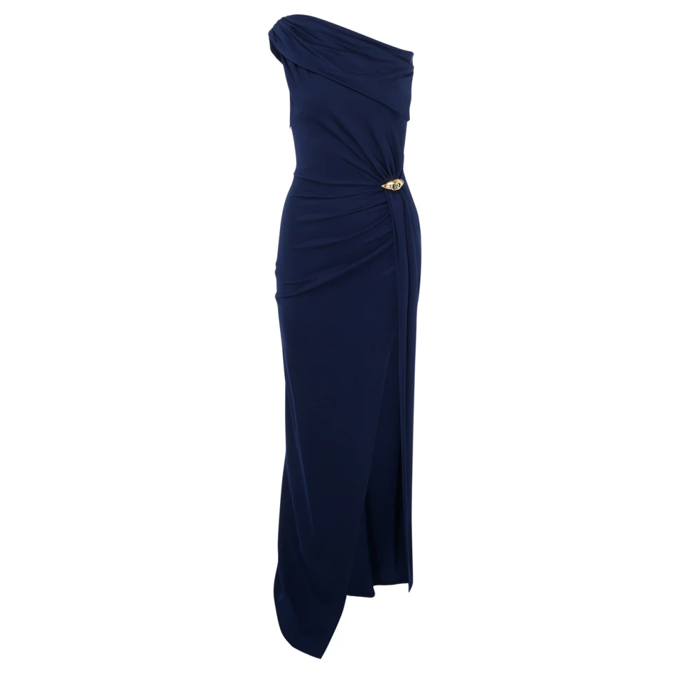 Elisabetta Franchi Blauwe Jersey Avondjurk met Asymmetrische Halslijn en Zijsplit Blue Dames