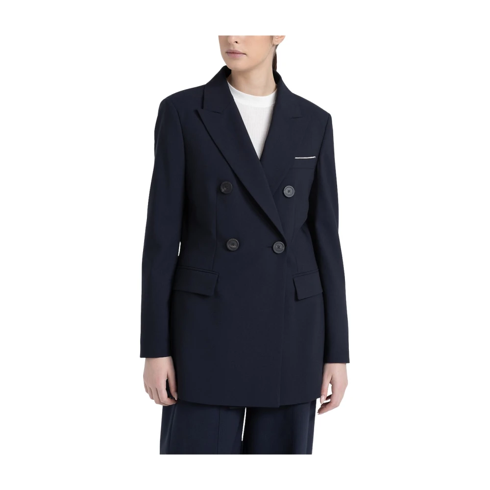 PESERICO Dubbelrijige blazer in technische wol Blue Dames