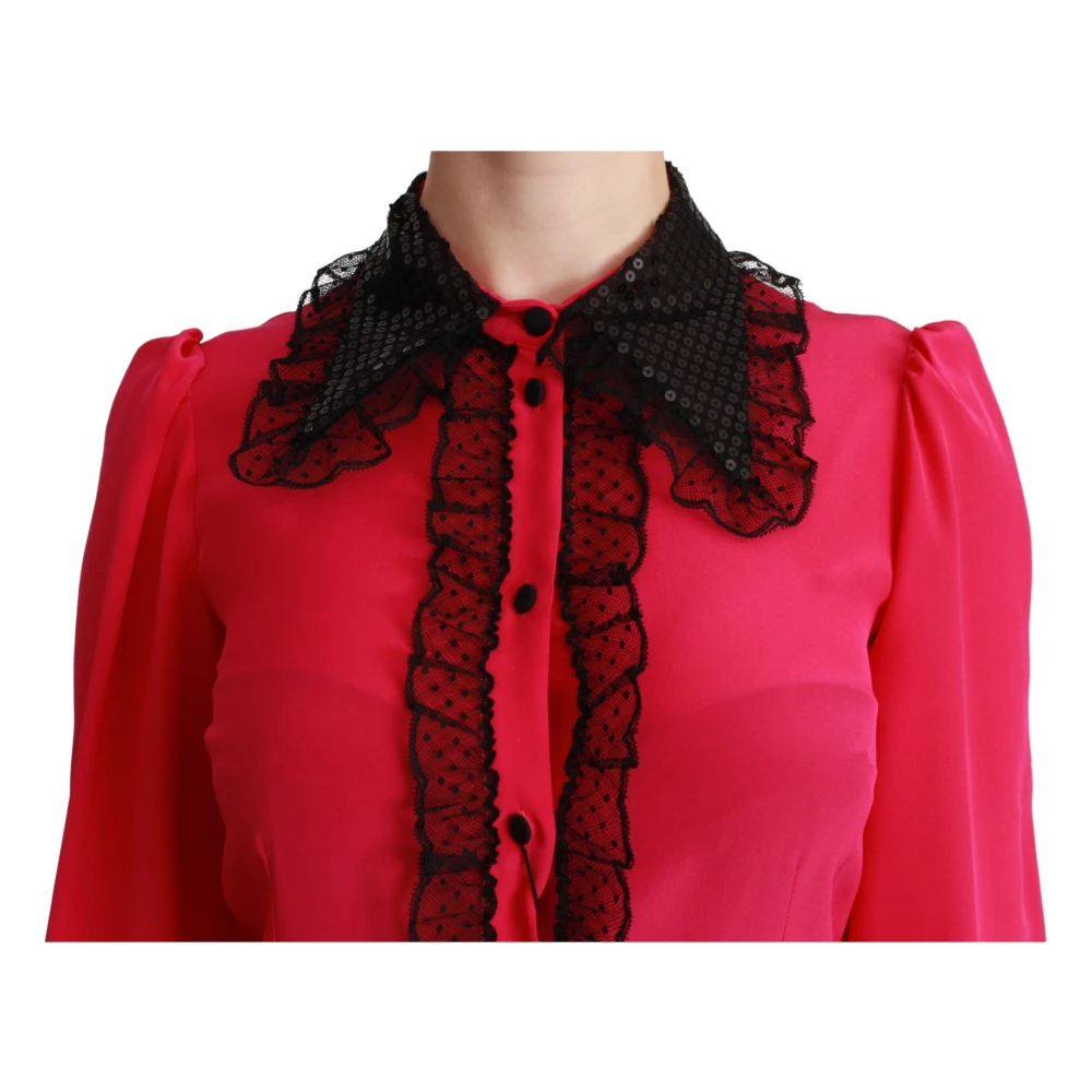 Dolce & Gabbana Luxe Zijde Blend Kant Blouse Roze Pink Dames