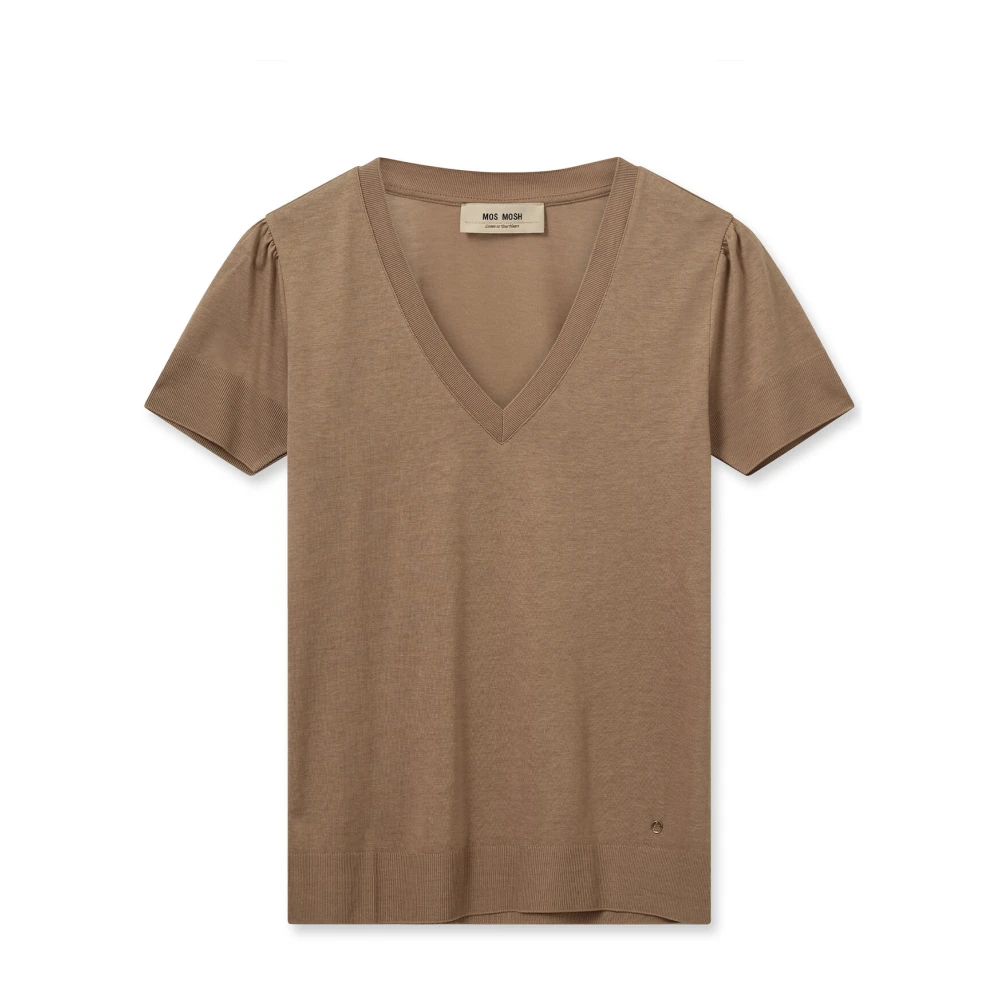 MOS MOSH Zachte V-hals Tee Kaneel Swirl Brown Dames