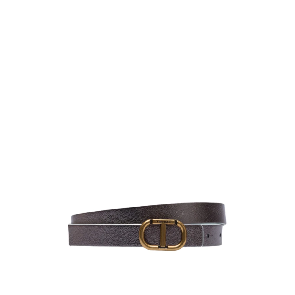 Twinset Omkeerbare leren riem met ovale gesp Brown Dames