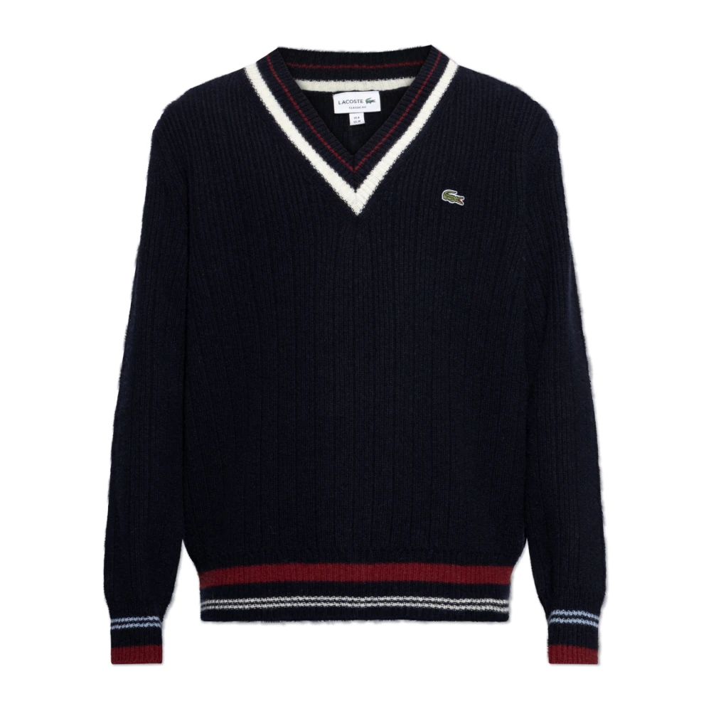 Lacoste Blauwe Gestreepte Wollen Hoodie Aw24 Blue Heren