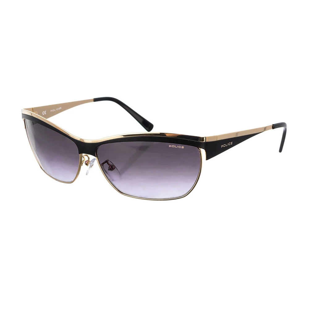 Police Women's Black Rectangular Metal Sunglasses With Unique Design - Sunglasses - One Size - Accessories